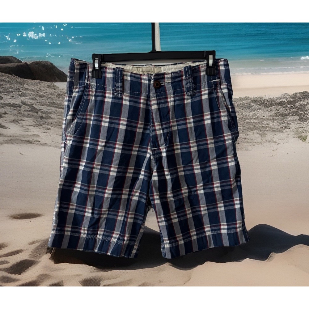 Y2k 90 Hollister Men Plaid Sz28 Short Button Fly Classic Preppy Beach Chino Chic